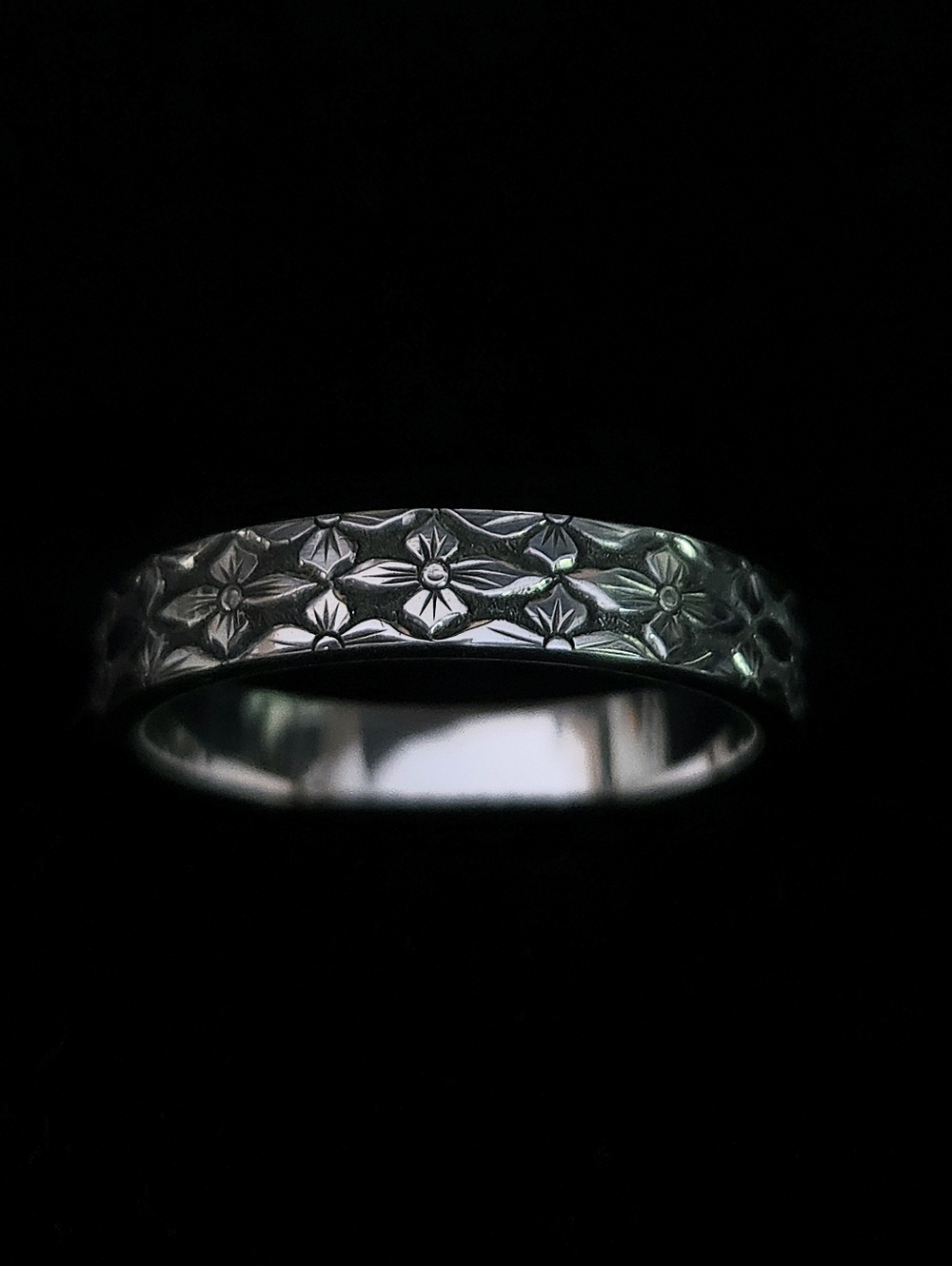 Hand Engraved Sterling Silver 925 Band Ring Floral size 6.5 NEW